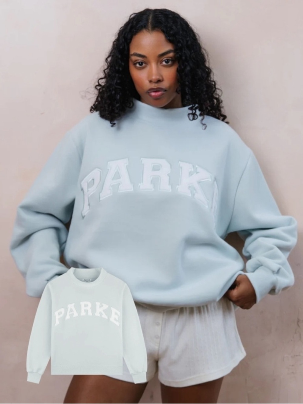 PARKE Bridal Varsity Mockneck Something Blue + White SZ L/XL New
